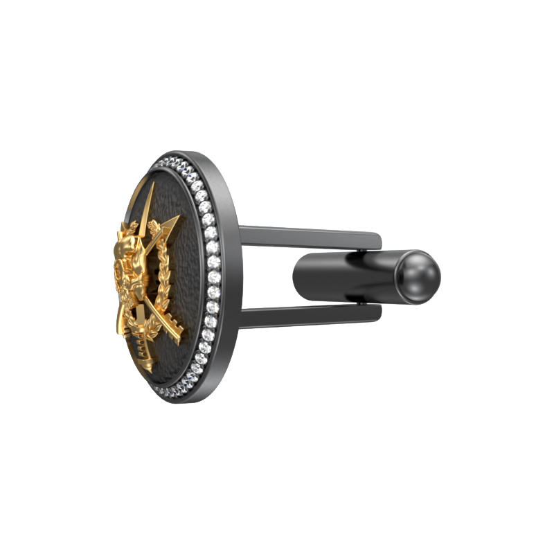 Pirate Luxe, Edgy Cufflink Set with CZ Diamonds, 18kt Gold & Black Ruthenium Plating on Brass.