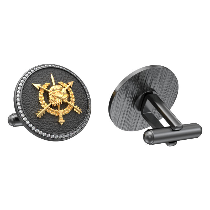 Pirate Luxe, Edgy Cufflink Set with CZ Diamonds, 18kt Gold & Black Ruthenium Plating on Brass.