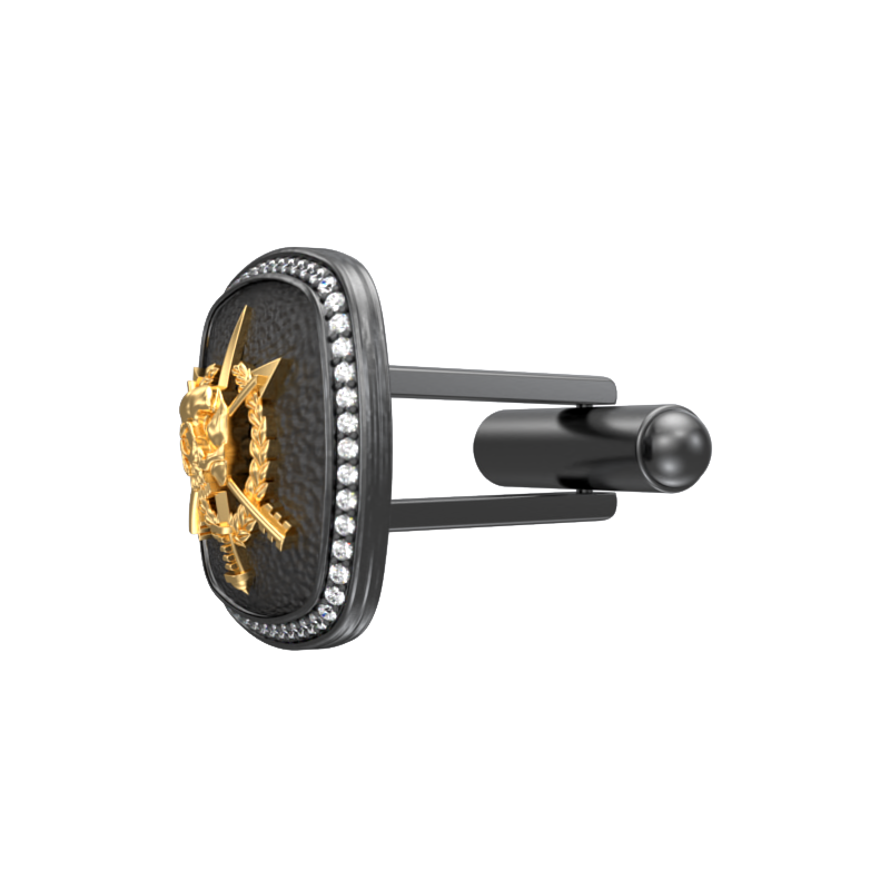 Pirate Luxe, Edgy Cufflink Set with CZ Diamonds, 18kt Gold & Black Ruthenium Plating on Brass.