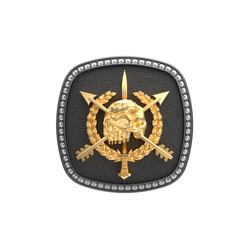 Pirate Luxe, Edgy Cufflink Set with CZ Diamonds, 18kt Gold & Black Ruthenium Plating on Brass.