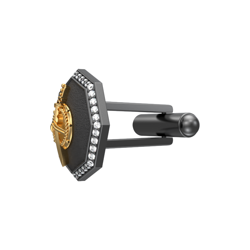 Honour Luxe, Edgy Cufflink Set with CZ Diamonds, 18kt Gold & Black Ruthenium Plating on Brass.