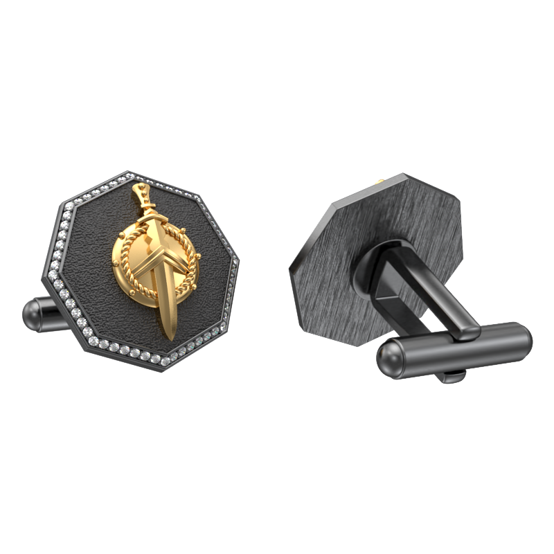 Honour Luxe, Edgy Cufflink Set with CZ Diamonds, 18kt Gold & Black Ruthenium Plating on Brass.