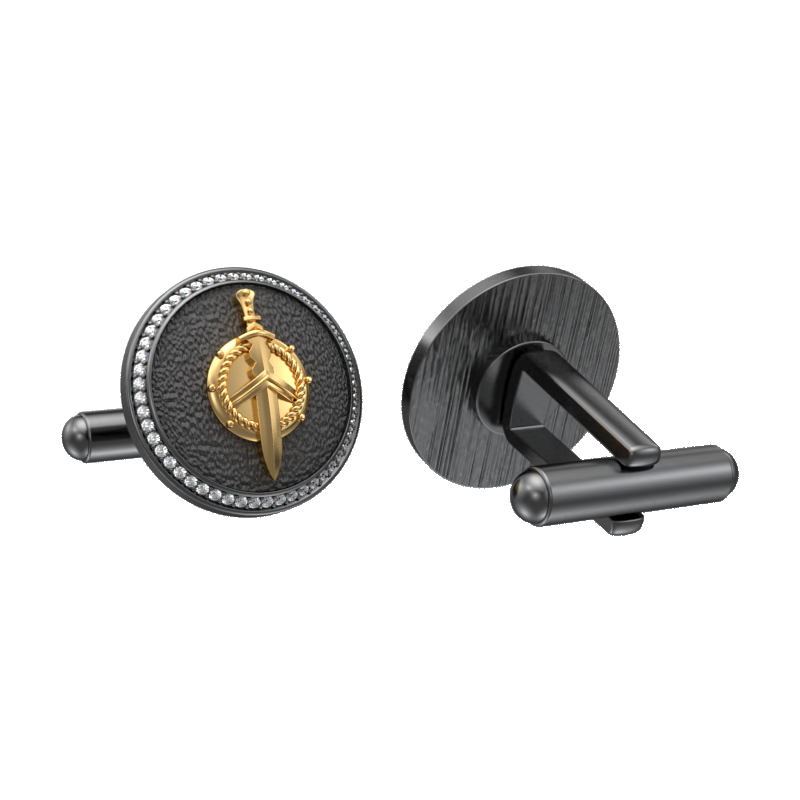 Honour Luxe, Edgy Cufflink Set with CZ Diamonds, 18kt Gold & Black Ruthenium Plating on Brass.