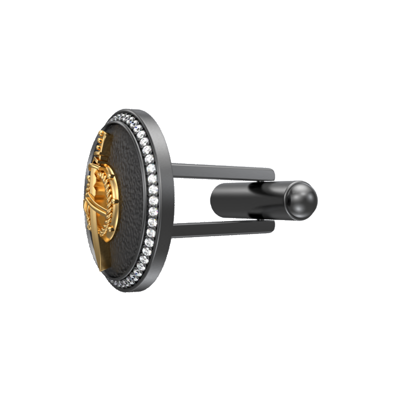 Honour Luxe, Edgy Cufflink Set with CZ Diamonds, 18kt Gold & Black Ruthenium Plating on Brass.