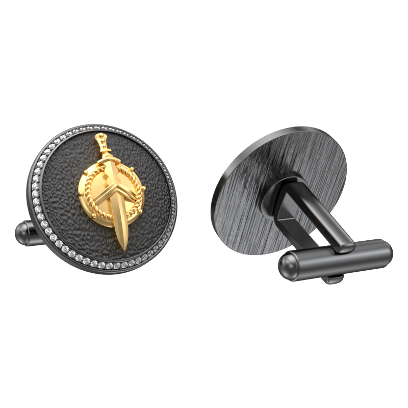 Honour Luxe, Edgy Cufflink Set with CZ Diamonds, 18kt Gold & Black Ruthenium Plating on Brass.