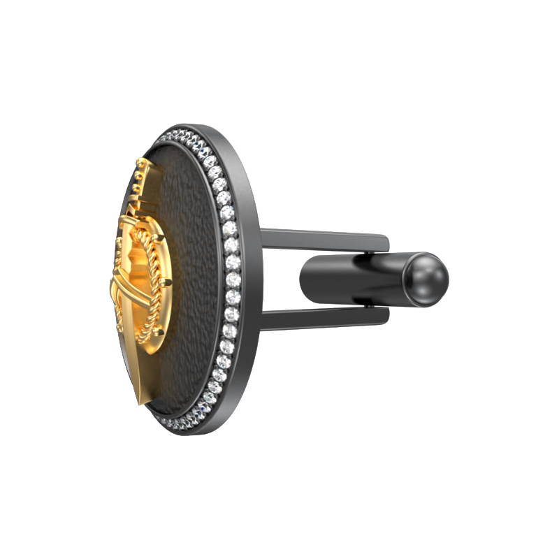 Honour Luxe, Edgy Cufflink Set with CZ Diamonds, 18kt Gold & Black Ruthenium Plating on Brass.