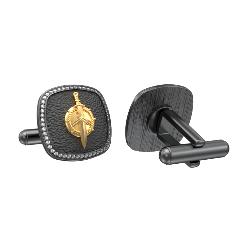 Honour Luxe, Edgy Cufflink Set with CZ Diamonds, 18kt Gold & Black Ruthenium Plating on Brass.