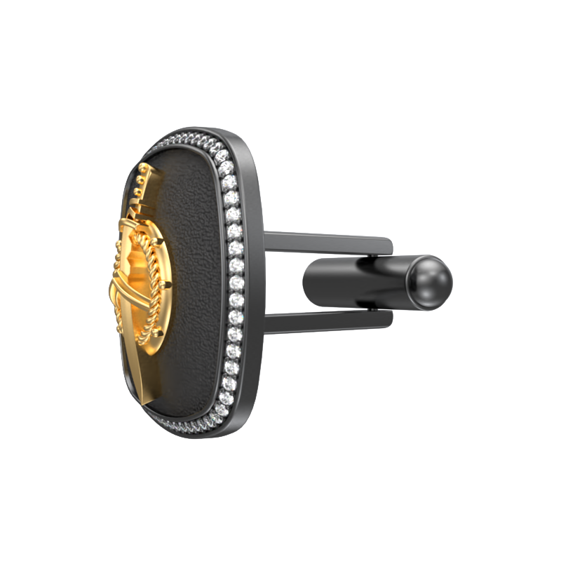 Honour Luxe, Edgy Cufflink Set with CZ Diamonds, 18kt Gold & Black Ruthenium Plating on Brass.