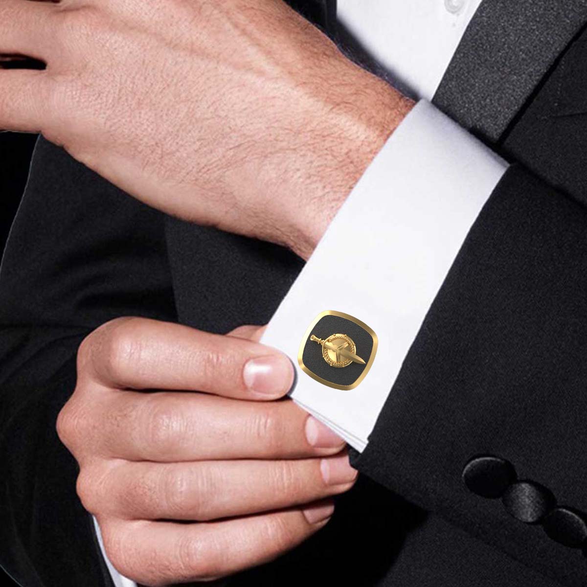 Honour, Edgy Cufflink Set with 18kt Gold & Black Ruthenium Plating on Brass.
