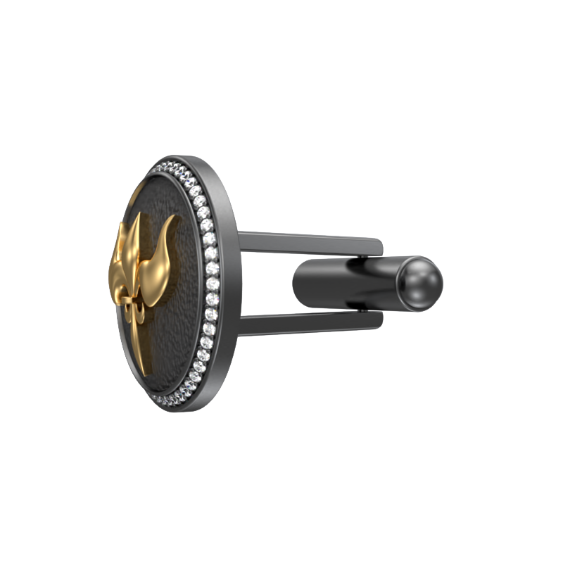 Rudra Luxe, Edgy Cufflink Set with CZ Diamonds, 18kt Gold & Black Ruthenium Plating on Brass.