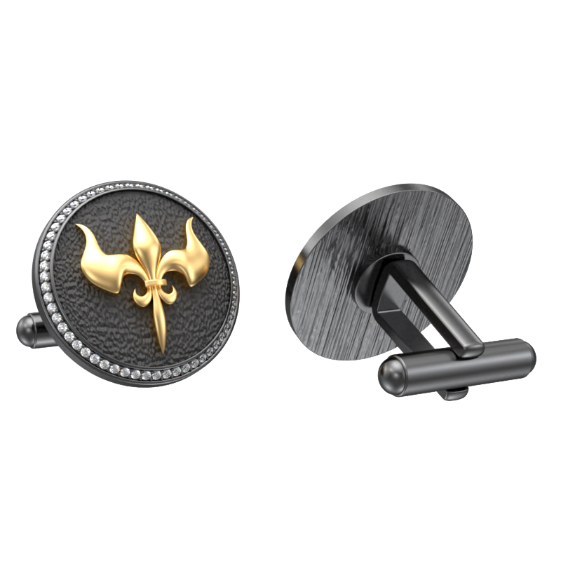 Rudra Luxe, Edgy Cufflink Set with CZ Diamonds, 18kt Gold & Black Ruthenium Plating on Brass.