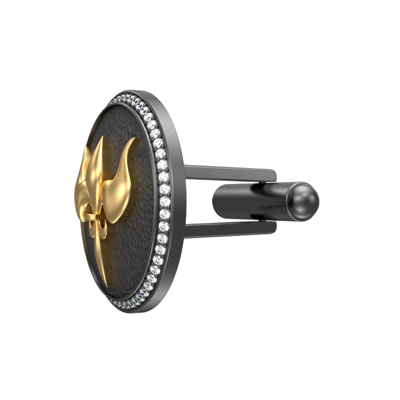Rudra Luxe, Edgy Cufflink Set with CZ Diamonds, 18kt Gold & Black Ruthenium Plating on Brass.