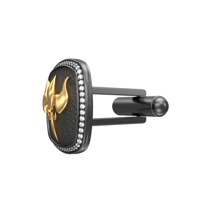 Rudra Luxe, Edgy Cufflink Set with CZ Diamonds, 18kt Gold & Black Ruthenium Plating on Brass.