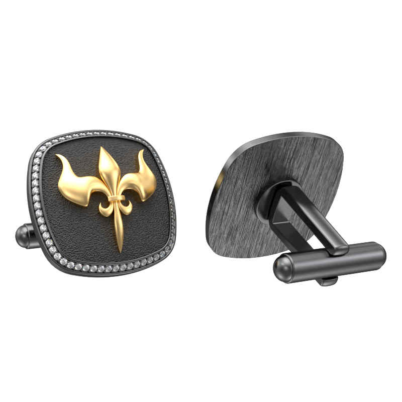 Rudra Luxe, Edgy Cufflink Set with CZ Diamonds, 18kt Gold & Black Ruthenium Plating on Brass.