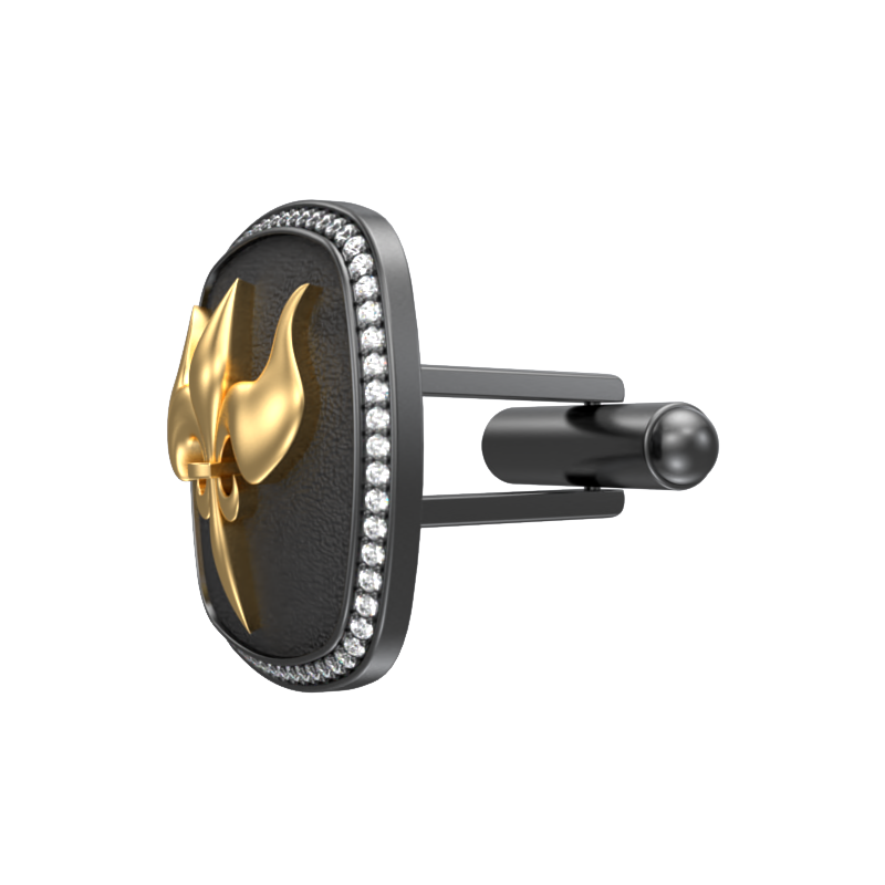 Rudra Luxe, Edgy Cufflink Set with CZ Diamonds, 18kt Gold & Black Ruthenium Plating on Brass.