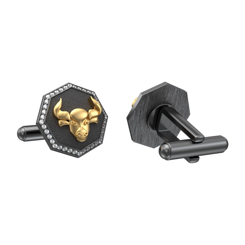 Taurus Zodiac Luxe, Constellation Cufflink Set with CZ Diamonds, 18kt Gold & Black Ruthenium Plating on Brass.
