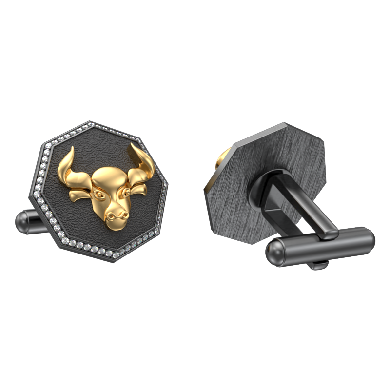 Taurus Zodiac Luxe, Constellation Cufflink Set with CZ Diamonds, 18kt Gold & Black Ruthenium Plating on Brass.
