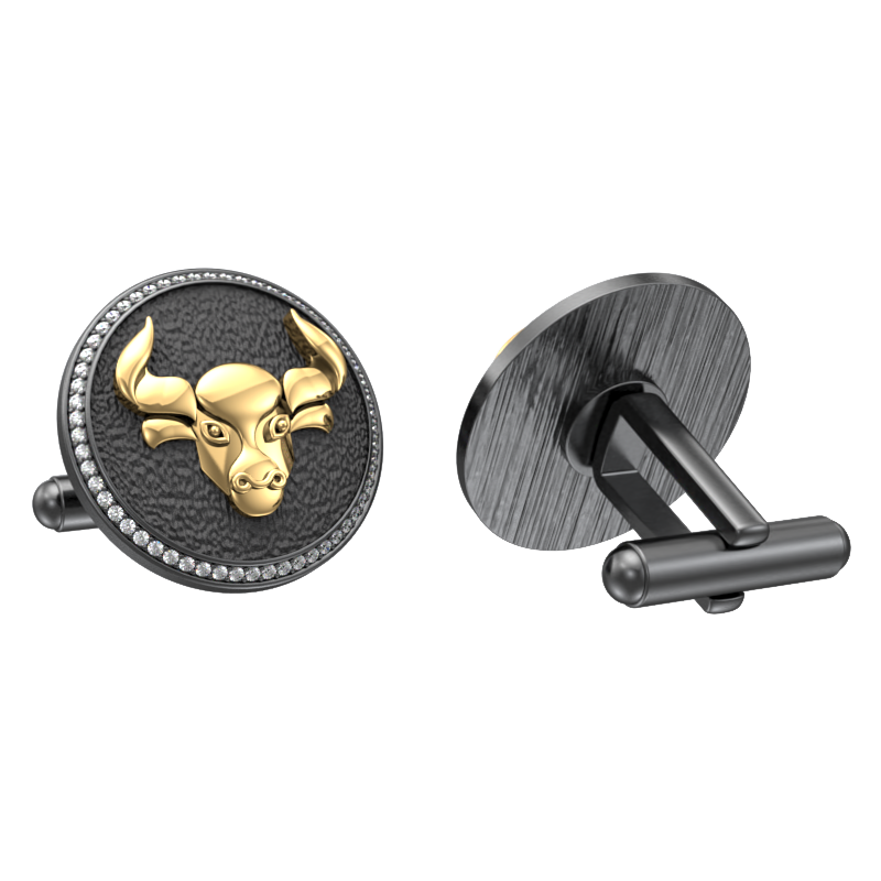 Taurus Zodiac Luxe, Constellation Cufflink Set with CZ Diamonds, 18kt Gold & Black Ruthenium Plating on Brass.