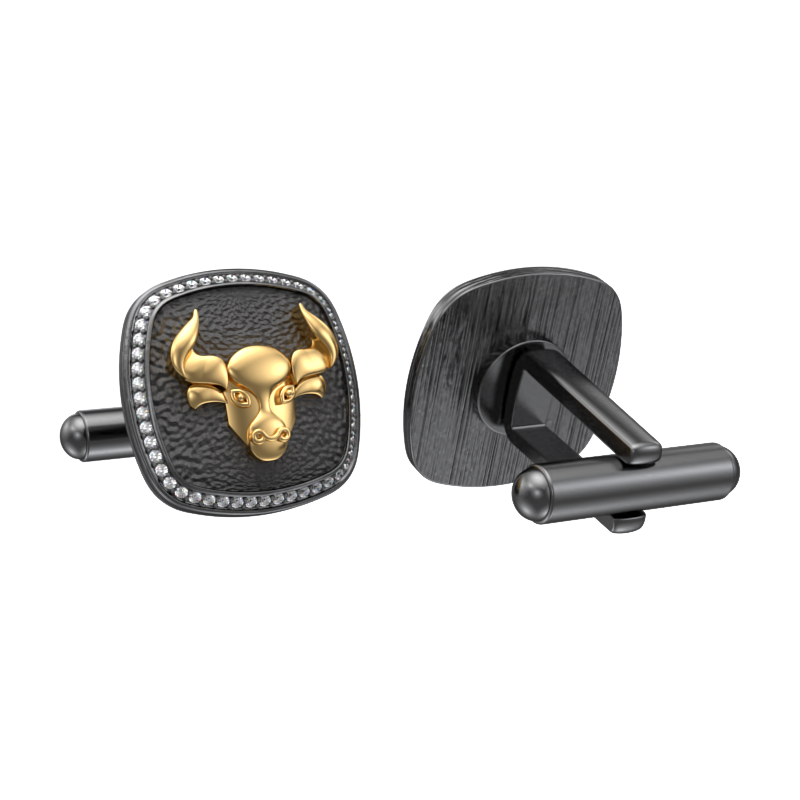 Taurus Zodiac Luxe, Constellation Cufflink Set with CZ Diamonds, 18kt Gold & Black Ruthenium Plating on Brass.