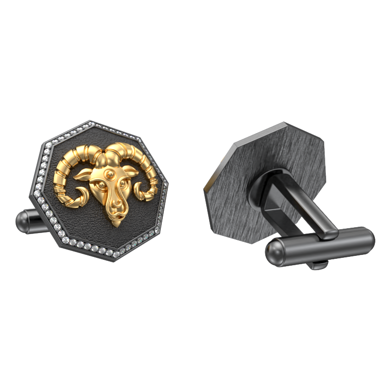 Aries Zodiac Luxe, Constellation Cufflink Set with CZ Diamonds, 18kt Gold & Black Ruthenium Plating on Brass.
