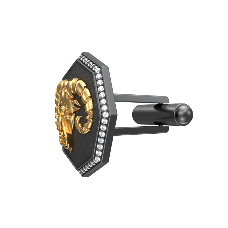 Aries Zodiac Luxe, Constellation Cufflink Set with CZ Diamonds, 18kt Gold & Black Ruthenium Plating on Brass.