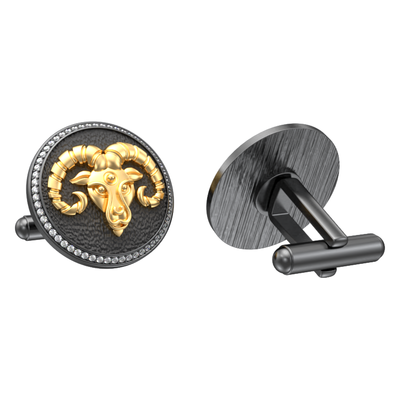 Aries Zodiac Luxe, Constellation Cufflink Set with CZ Diamonds, 18kt Gold & Black Ruthenium Plating on Brass.