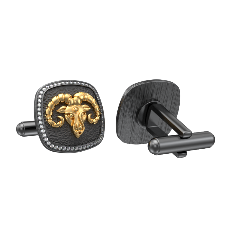 Aries Zodiac Luxe, Constellation Cufflink Set with CZ Diamonds, 18kt Gold & Black Ruthenium Plating on Brass.