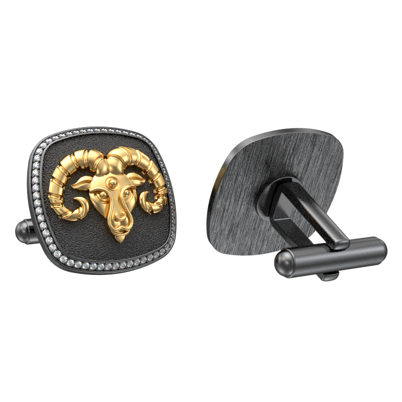 Aries Zodiac Luxe, Constellation Cufflink Set with CZ Diamonds, 18kt Gold & Black Ruthenium Plating on Brass.