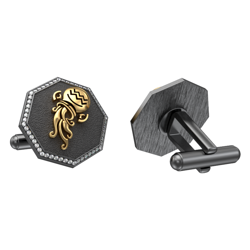 Aquarius Zodiac Luxe, Constellation Cufflink Set with CZ Diamonds, 18kt Gold & Black Ruthenium Plating on Brass.