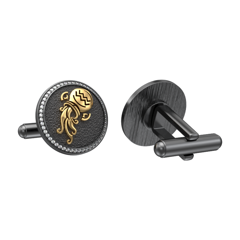 Aquarius Zodiac Luxe, Constellation Cufflink Set with CZ Diamonds, 18kt Gold & Black Ruthenium Plating on Brass.
