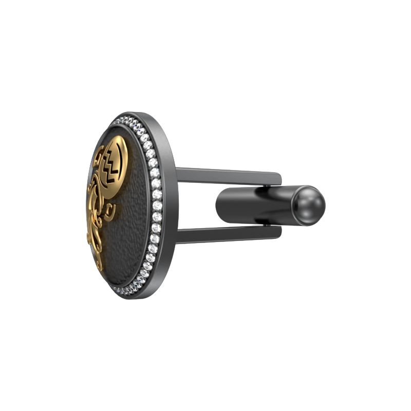 Aquarius Zodiac Luxe, Constellation Cufflink Set with CZ Diamonds, 18kt Gold & Black Ruthenium Plating on Brass.