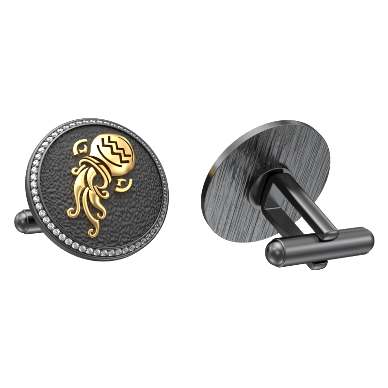 Aquarius Zodiac Luxe, Constellation Cufflink Set with CZ Diamonds, 18kt Gold & Black Ruthenium Plating on Brass.