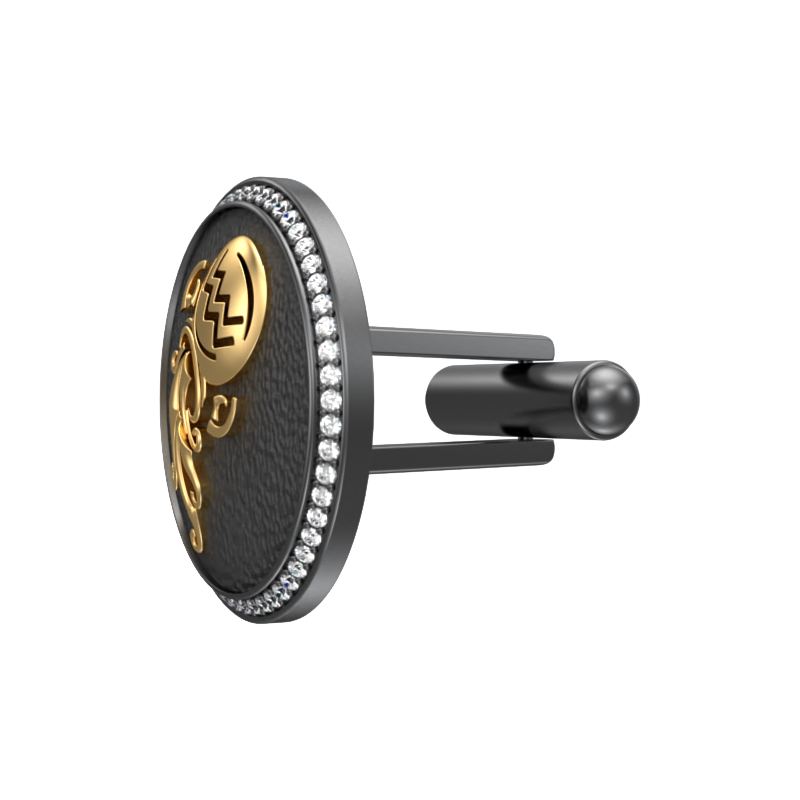 Aquarius Zodiac Luxe, Constellation Cufflink Set with CZ Diamonds, 18kt Gold & Black Ruthenium Plating on Brass.