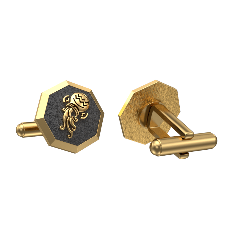 Aquarius Zodiac , Constellation Cufflink Set with 18kt Gold & Black Ruthenium Plating on Brass.