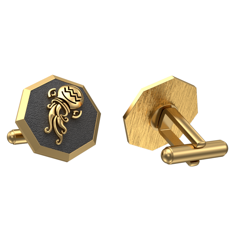 Aquarius Zodiac , Constellation Cufflink Set with 18kt Gold & Black Ruthenium Plating on Brass.