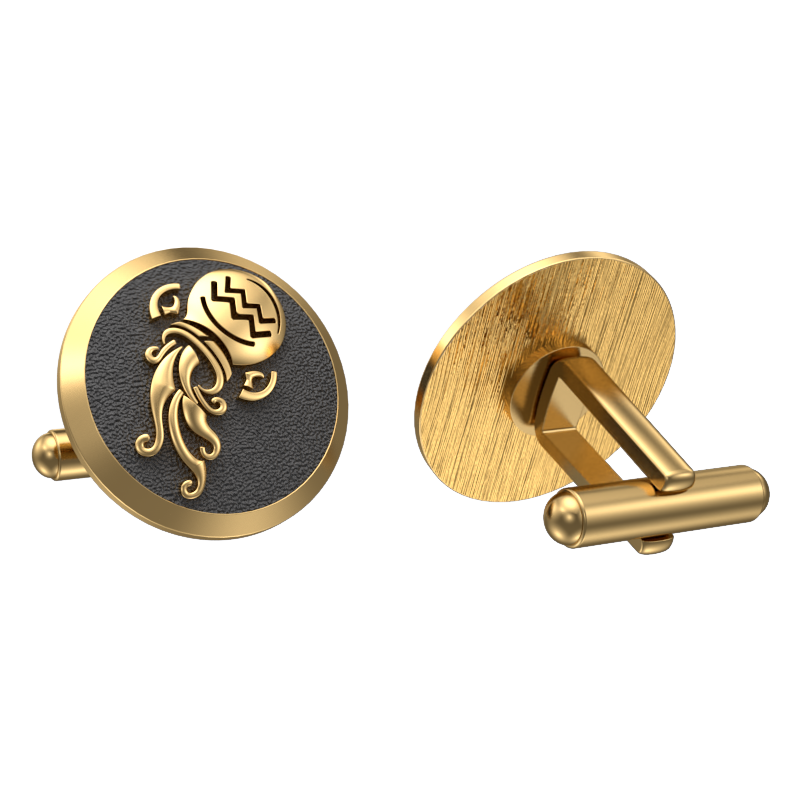 Aquarius Zodiac , Constellation Cufflink Set with 18kt Gold & Black Ruthenium Plating on Brass.