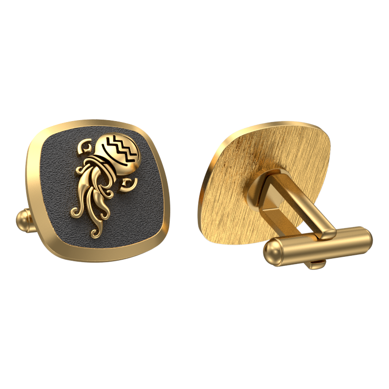 Aquarius Zodiac , Constellation Cufflink Set with 18kt Gold & Black Ruthenium Plating on Brass.