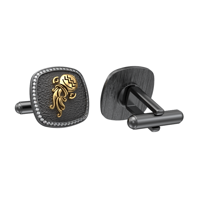 Aquarius Zodiac Luxe, Constellation Cufflink Set with CZ Diamonds, 18kt Gold & Black Ruthenium Plating on Brass.