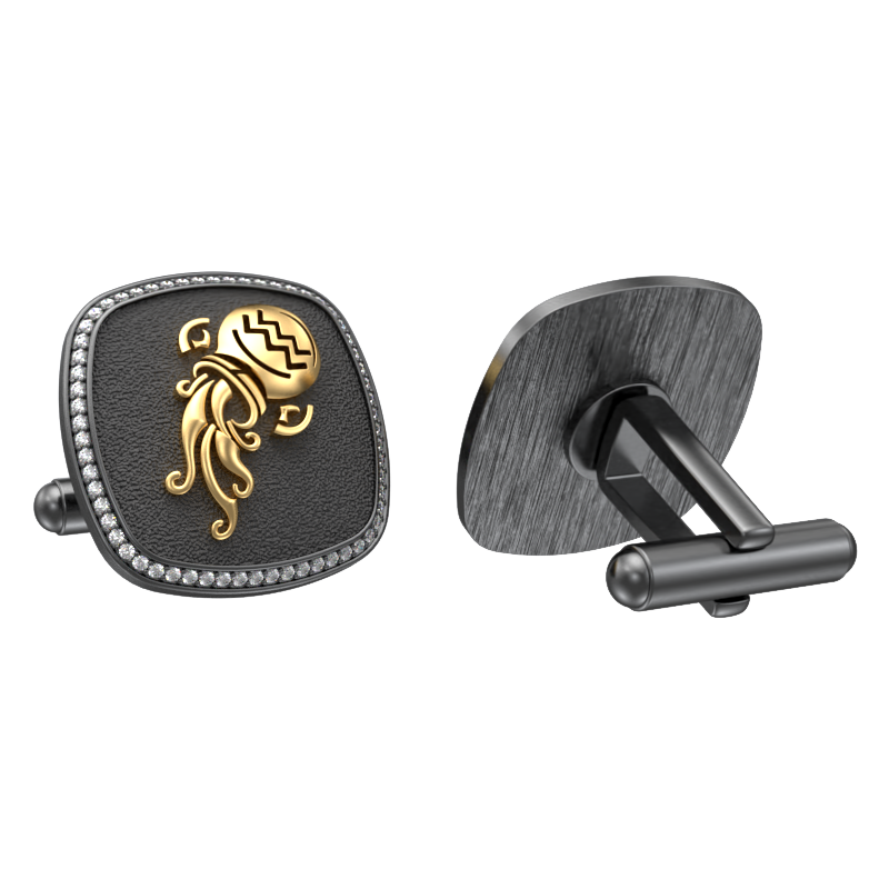 Aquarius Zodiac Luxe, Constellation Cufflink Set with CZ Diamonds, 18kt Gold & Black Ruthenium Plating on Brass.