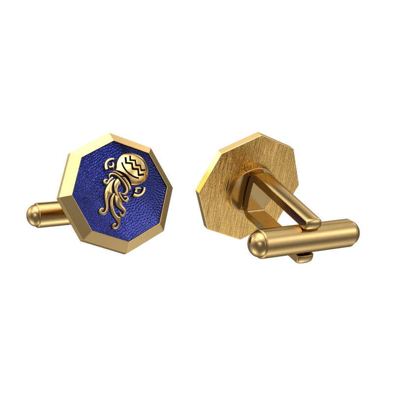 Aquarius Zodiac , Constellation Cufflink Set with 18kt Gold & Black Ruthenium Plating on Brass.