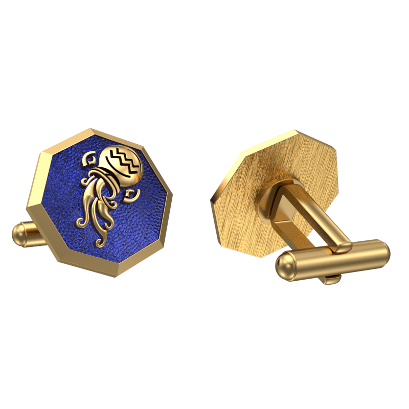 Aquarius Zodiac , Constellation Cufflink Set with 18kt Gold & Black Ruthenium Plating on Brass.
