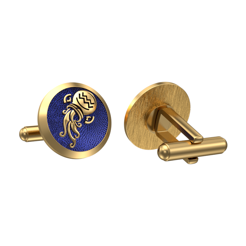 Aquarius Zodiac , Constellation Cufflink Set with 18kt Gold & Black Ruthenium Plating on Brass.