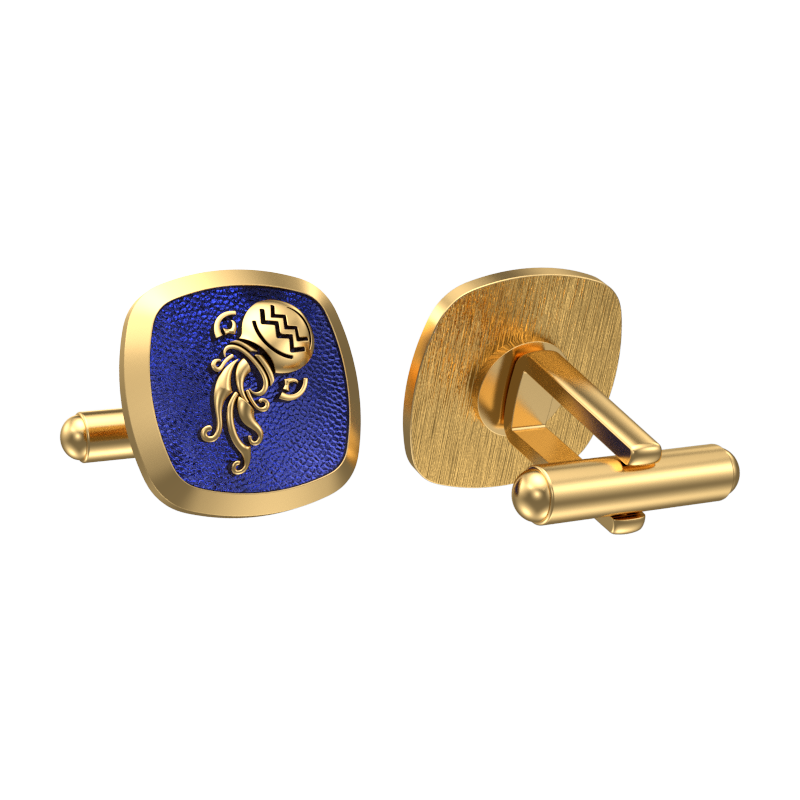 Aquarius Zodiac , Constellation Cufflink Set with 18kt Gold & Black Ruthenium Plating on Brass.