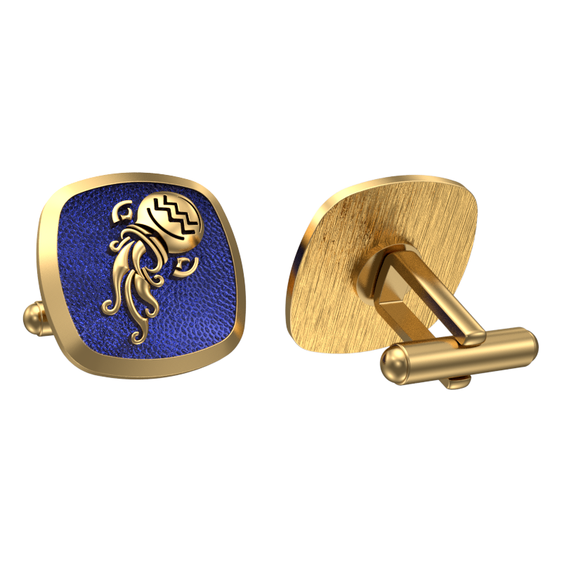 Aquarius Zodiac , Constellation Cufflink Set with 18kt Gold & Black Ruthenium Plating on Brass.
