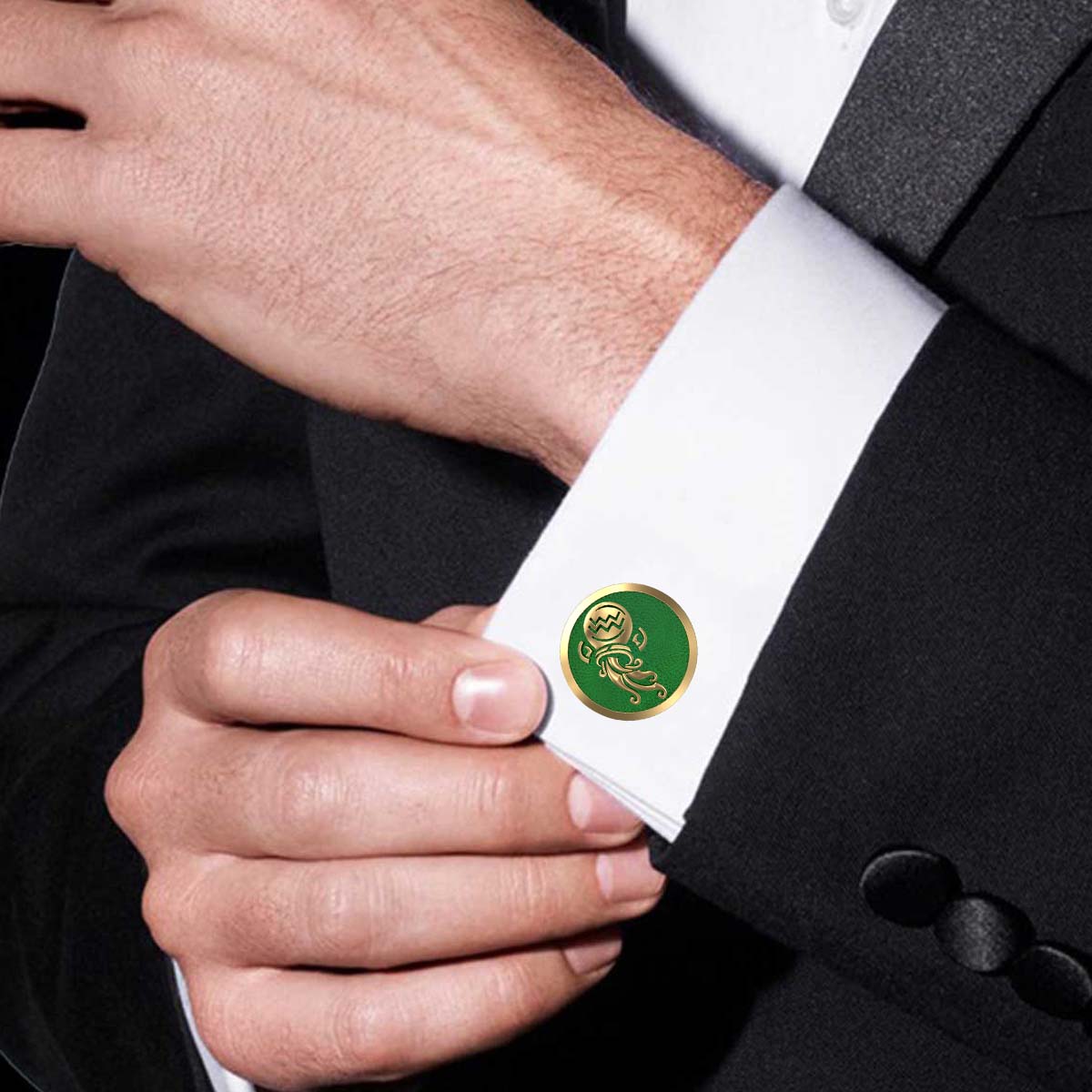 Aquarius Zodiac , Constellation Cufflink Set with 18kt Gold & Black Ruthenium Plating on Brass.