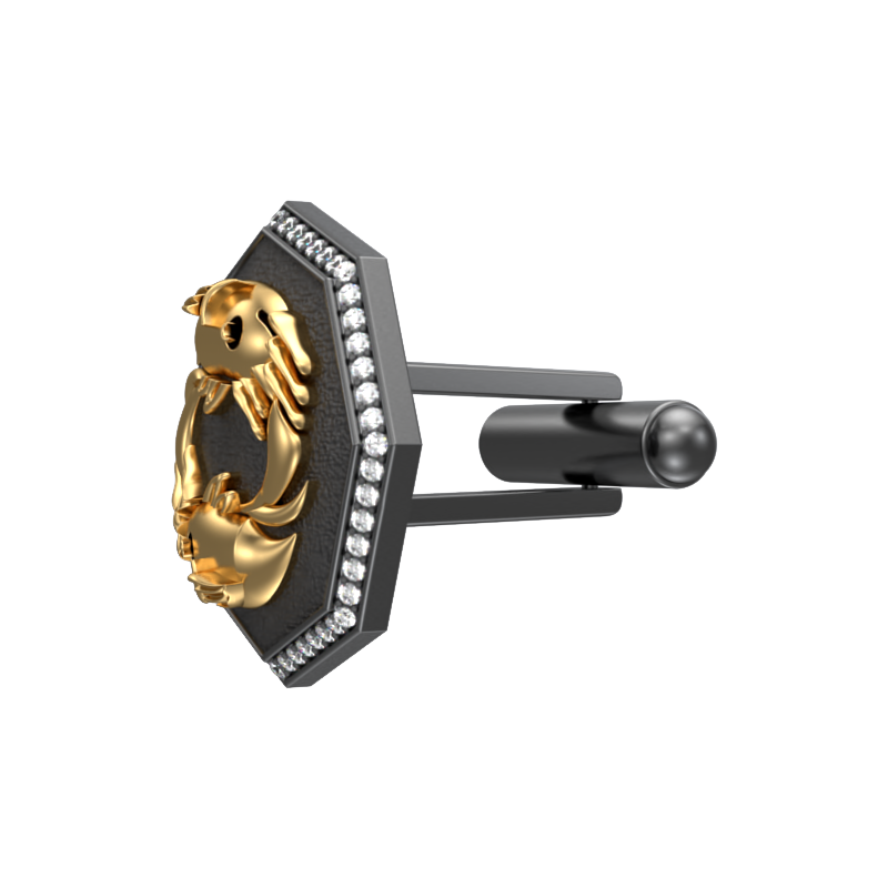Pisces Zodiac Luxe, Constellation Cufflink Set with CZ Diamonds, 18kt Gold & Black Ruthenium Plating on Brass.