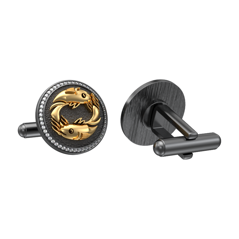 Pisces Zodiac Luxe, Constellation Cufflink Set with CZ Diamonds, 18kt Gold & Black Ruthenium Plating on Brass.