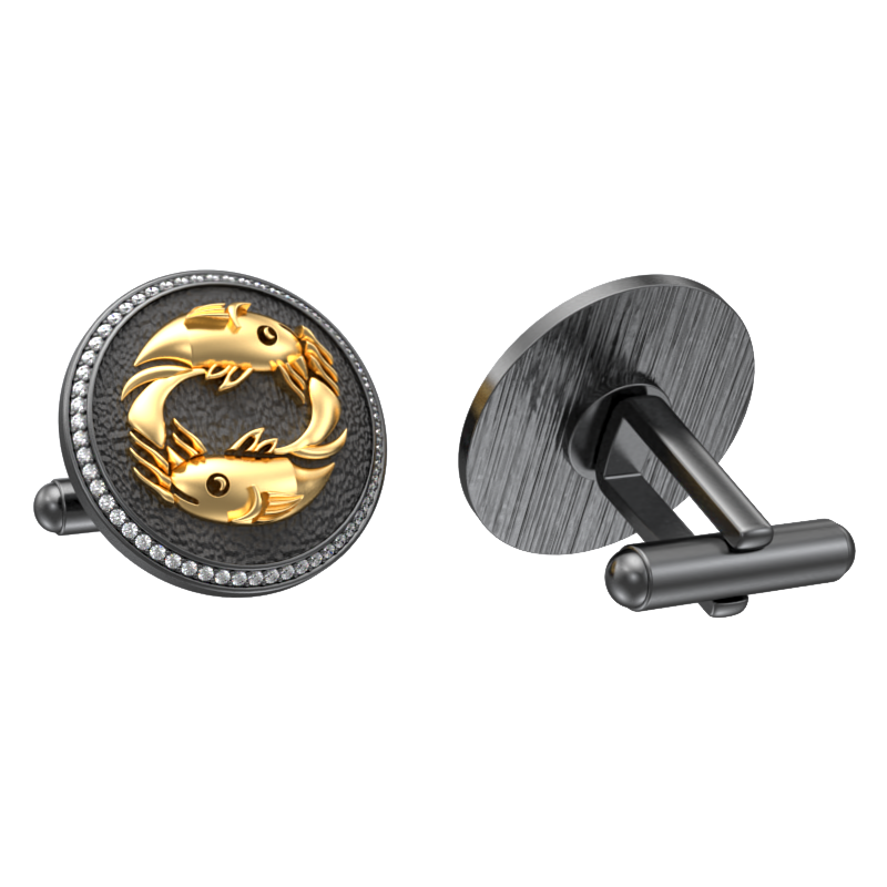 Pisces Zodiac Luxe, Constellation Cufflink Set with CZ Diamonds, 18kt Gold & Black Ruthenium Plating on Brass.