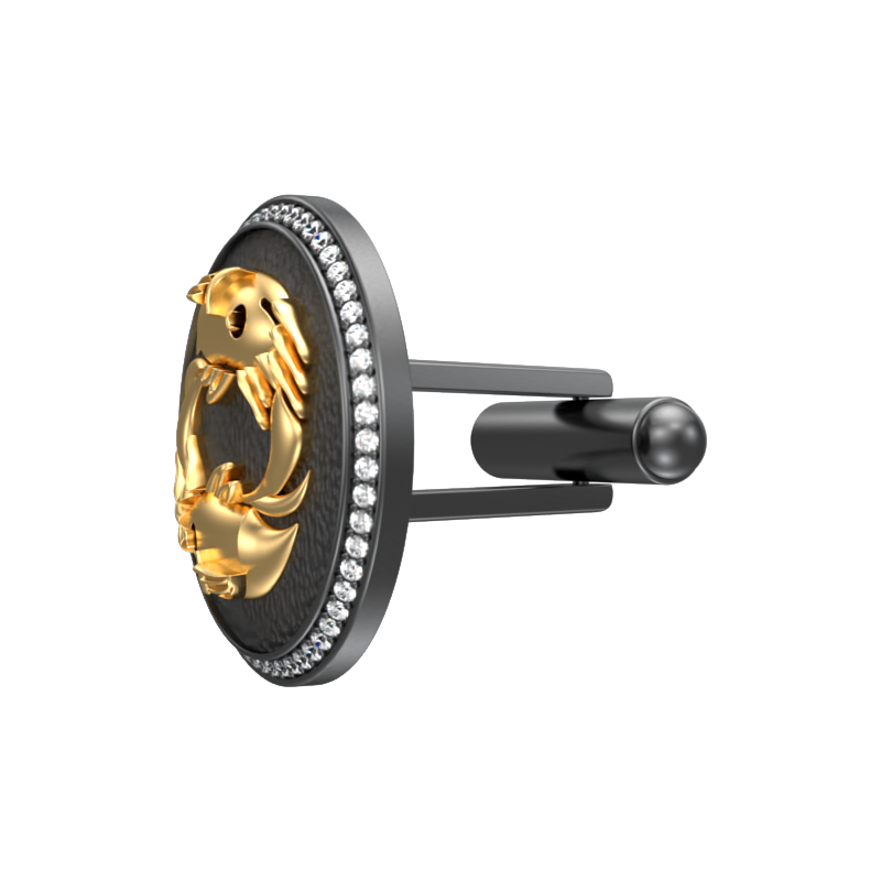 Pisces Zodiac Luxe, Constellation Cufflink Set with CZ Diamonds, 18kt Gold & Black Ruthenium Plating on Brass.