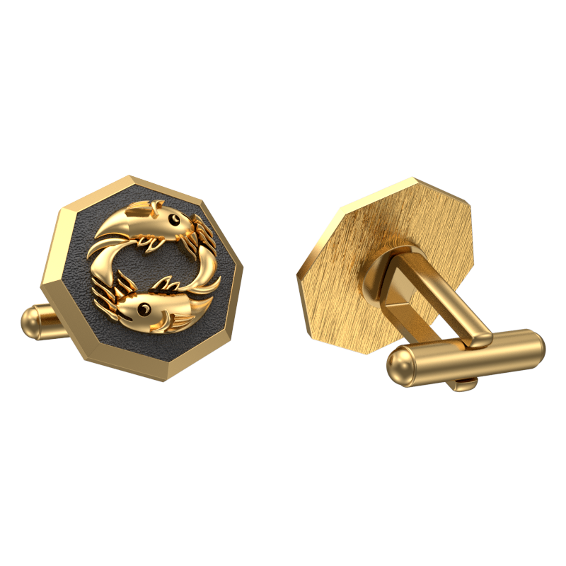Pisces Zodiac , Constellation Cufflink Set with 18kt Gold & Black Ruthenium Plating on Brass.